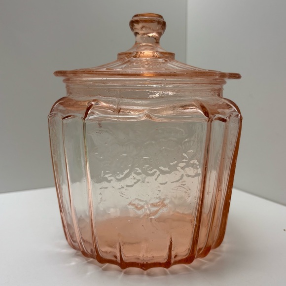 Vintage pink glass Mayfair / Open Rose cookie jar with lid, reproduction. - Picture 3 of 7